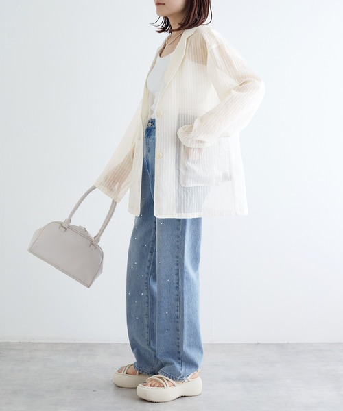 w closet（ダブルクローゼット）の「シアーテーラードジャケット（テーラードジャケット・レディース・ブラウン/グレイッシュベージュ/アイボリー/ブラック・FREE）」の9枚目の写真
