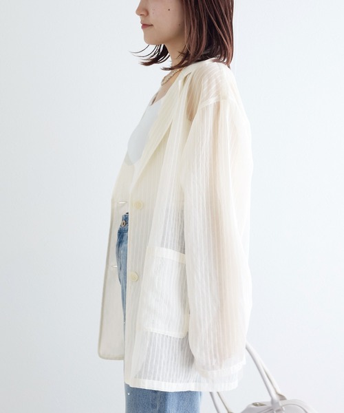 w closet（ダブルクローゼット）の「シアーテーラードジャケット（テーラードジャケット・レディース・ブラウン/グレイッシュベージュ/アイボリー/ブラック・FREE）」の11枚目の写真