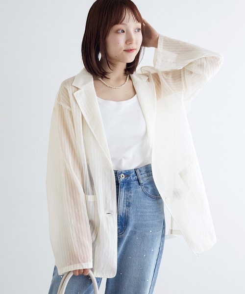 w closet（ダブルクローゼット）の「シアーテーラードジャケット（テーラードジャケット・レディース・ブラウン/グレイッシュベージュ/アイボリー/ブラック・FREE）」の12枚目の写真