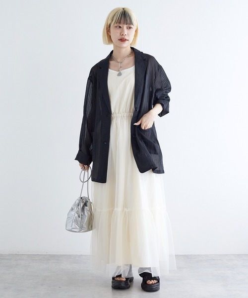 w closet（ダブルクローゼット）の「シアーテーラードジャケット（テーラードジャケット・レディース・ブラウン/グレイッシュベージュ/アイボリー/ブラック・FREE）」の13枚目の写真