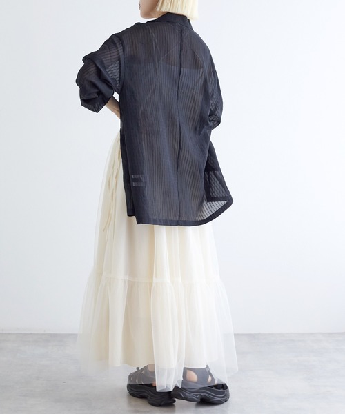 w closet（ダブルクローゼット）の「シアーテーラードジャケット（テーラードジャケット・レディース・ブラウン/グレイッシュベージュ/アイボリー/ブラック・FREE）」の16枚目の写真