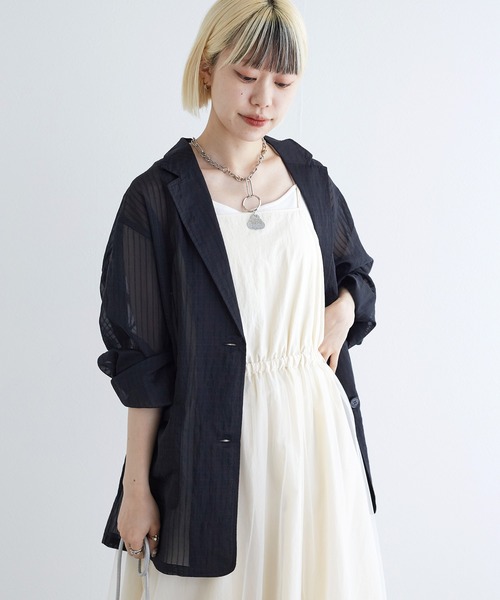 w closet（ダブルクローゼット）の「シアーテーラードジャケット（テーラードジャケット・レディース・ブラウン/グレイッシュベージュ/アイボリー/ブラック・FREE）」の17枚目の写真