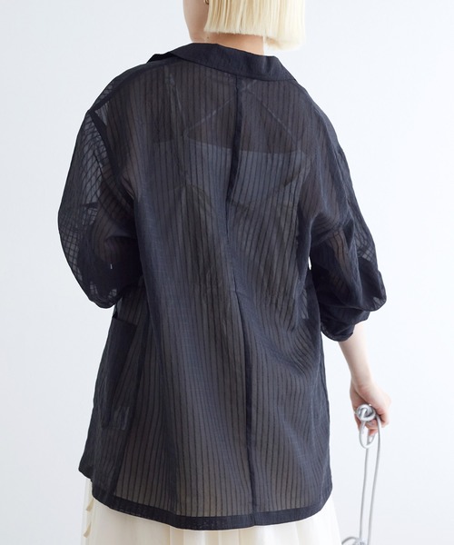w closet（ダブルクローゼット）の「シアーテーラードジャケット（テーラードジャケット・レディース・ブラウン/グレイッシュベージュ/アイボリー/ブラック・FREE）」の18枚目の写真
