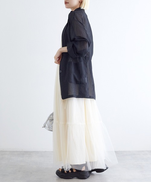 w closet（ダブルクローゼット）の「シアーテーラードジャケット（テーラードジャケット・レディース・ブラウン/グレイッシュベージュ/アイボリー/ブラック・FREE）」の19枚目の写真