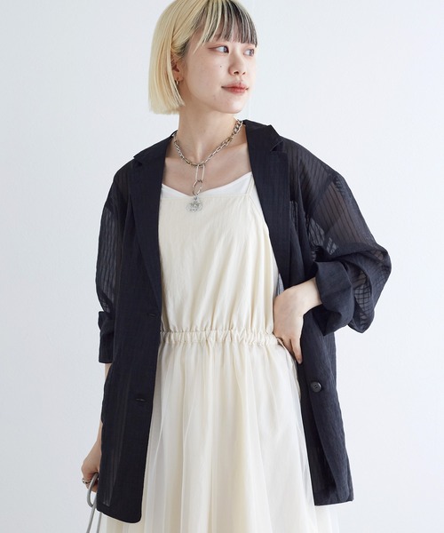 w closet（ダブルクローゼット）の「シアーテーラードジャケット（テーラードジャケット・レディース・ブラウン/グレイッシュベージュ/アイボリー/ブラック・FREE）」の20枚目の写真