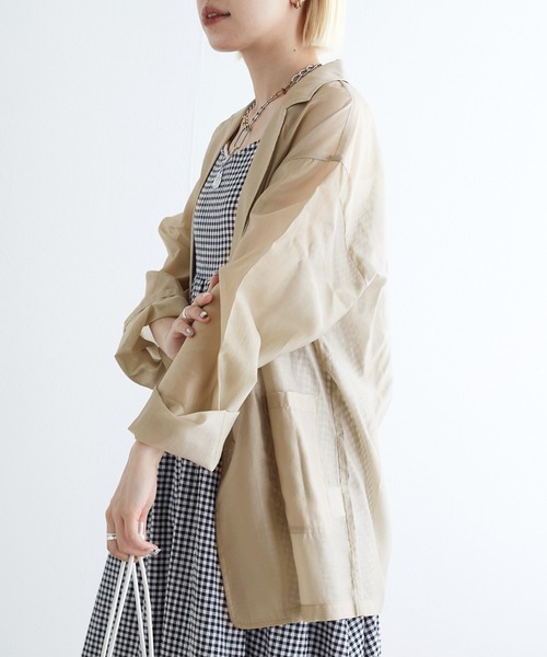 w closet（ダブルクローゼット）の「シアーテーラードジャケット（テーラードジャケット・レディース・ブラウン/グレイッシュベージュ/アイボリー/ブラック・FREE）」の22枚目の写真