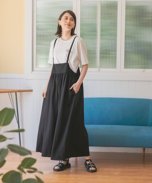 studio CLIP（スタディオクリップ）の「【接触冷感】ひんやりジャージサロペット（サロペット/オーバーオール・レディース・ブラック/ブラウン/カーキ・FREE）」の5枚目の写真