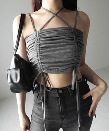me+em select（ミームセレクト）の「【 ３color 】３WAYクロスストラップリボンシャーリングショートキャミソール ／ 3WAY cross strap ribbon shirring short camisole（キャミソール）」