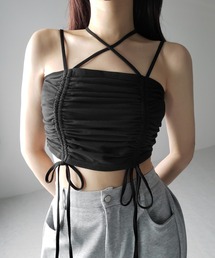 【 3color 】3WAYクロスストラップリボンシャーリングショートキャミソール / 3WAY cross strap ribbon shirring short camisole