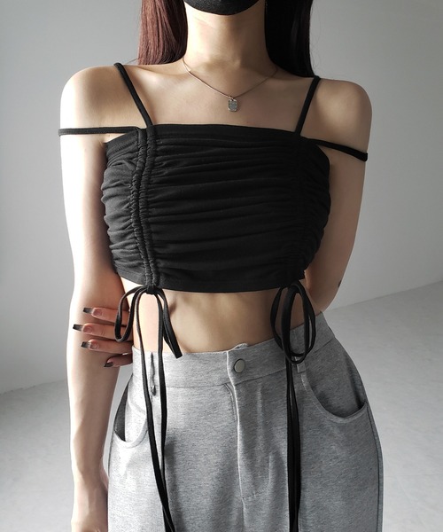 me+em select(ミームセレクト)の「【 3color 】3WAYクロスストラップリボンシャーリングショートキャミソール / 3WAY cross strap ribbon shirring short camisole(キャミソール・レディース・アイボリー/ブラック/グレー・FREE)」の22枚目の写真