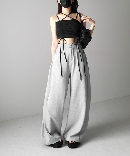 me+em select(ミームセレクト)の「【 3color 】3WAYクロスストラップリボンシャーリングショートキャミソール / 3WAY cross strap ribbon shirring short camisole(キャミソール・レディース・アイボリー/ブラック/グレー・FREE)」の21枚目の写真