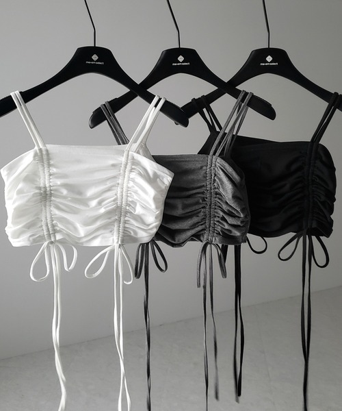 me+em select(ミームセレクト)の「【 3color 】3WAYクロスストラップリボンシャーリングショートキャミソール / 3WAY cross strap ribbon shirring short camisole(キャミソール・レディース・アイボリー/ブラック/グレー・FREE)」の12枚目の写真