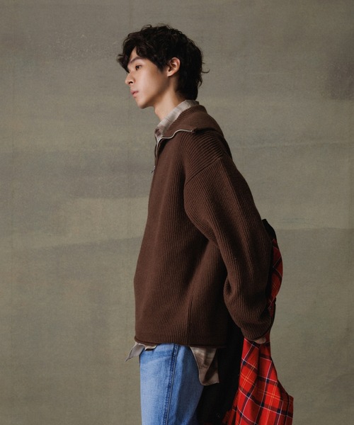 【セール】ルーズシルエット ハーフジップ ビッグカラー ニット プルオーバー / ユニセックス（ニット/セーター）｜ADAM ET ROPE'（アダムエロペ）