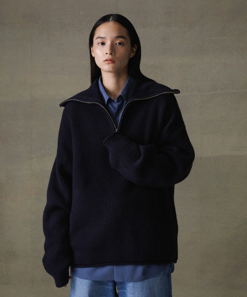 【セール】ルーズシルエット ハーフジップ ビッグカラー ニット プルオーバー / ユニセックス（ニット/セーター）｜ADAM ET ROPE'（アダムエロペ）
