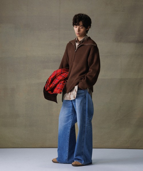 【セール】ルーズシルエット ハーフジップ ビッグカラー ニット プルオーバー / ユニセックス（ニット/セーター）｜ADAM ET ROPE'（アダムエロペ）