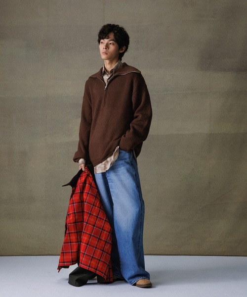 【セール】ルーズシルエット ハーフジップ ビッグカラー ニット プルオーバー / ユニセックス（ニット/セーター）｜ADAM ET ROPE'（アダムエロペ）