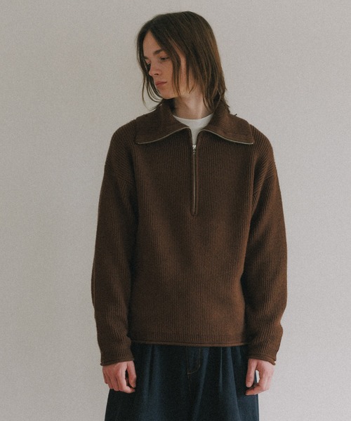 【セール】ルーズシルエット ハーフジップ ビッグカラー ニット プルオーバー / ユニセックス（ニット/セーター）｜ADAM ET ROPE'（アダムエロペ）