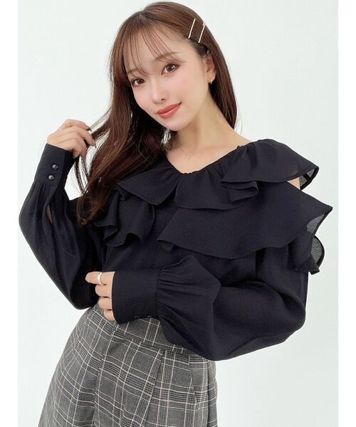 RESEXXY（リゼクシー）の「ポイントオープンブラウス（シャツ/ブラウス・レディース・ホワイト/ブルー/ブラック・FREE）」の5枚目の写真