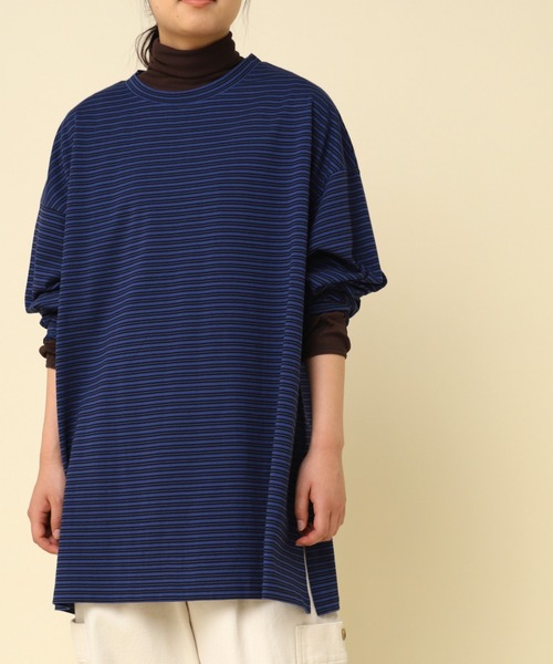 RNA-N(アールエヌエーエヌ)の「M2286 16/-OEボーダーオーバーサイズプルオーバー(Tシャツ/カットソー・レディース・グリーン/ホワイト×ブラック/ブルー/ベージュ・MEDIUM)」の4枚目の写真