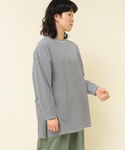 RNA-N(アールエヌエーエヌ)の「M2286 16/-OEボーダーオーバーサイズプルオーバー(Tシャツ/カットソー・レディース・グリーン/ホワイト×ブラック/ブルー/ベージュ・MEDIUM)」の19枚目の写真