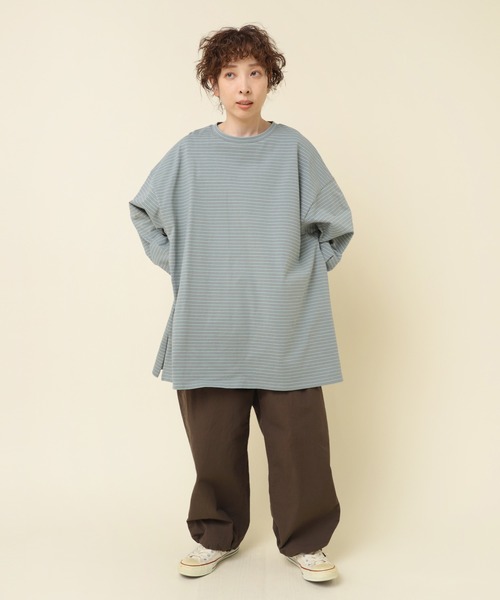 RNA-N(アールエヌエーエヌ)の「M2286 16/-OEボーダーオーバーサイズプルオーバー(Tシャツ/カットソー・レディース・グリーン/ホワイト×ブラック/ブルー/ベージュ・MEDIUM)」の12枚目の写真