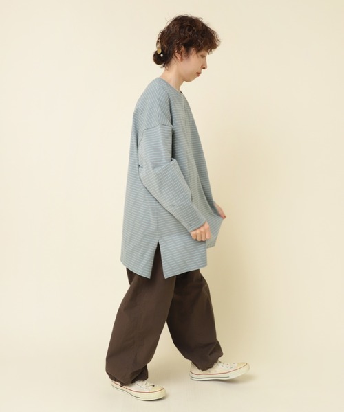 RNA-N(アールエヌエーエヌ)の「M2286 16/-OEボーダーオーバーサイズプルオーバー(Tシャツ/カットソー・レディース・グリーン/ホワイト×ブラック/ブルー/ベージュ・MEDIUM)」の11枚目の写真