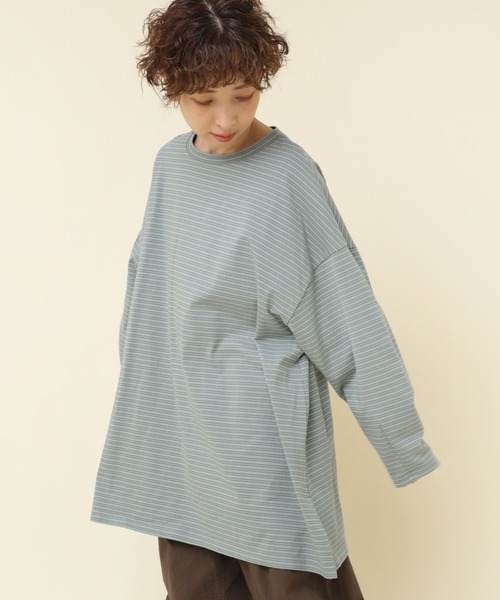 RNA-N(アールエヌエーエヌ)の「M2286 16/-OEボーダーオーバーサイズプルオーバー(Tシャツ/カットソー・レディース・グリーン/ホワイト×ブラック/ブルー/ベージュ・MEDIUM)」の14枚目の写真