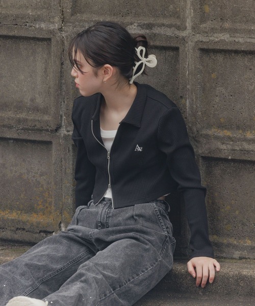 セール】ダブルジップクロップド長袖/AND YUA ANY/126388（ニット