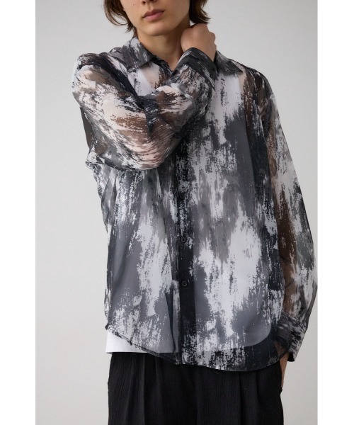 AZUL by moussy（アズールバイマウジー）の「シアー総柄長袖シャツ（シャツ/ブラウス・メンズ・グレー系その他/ブラック系その他/ホワイト系その他・FREE）」の2枚目の写真