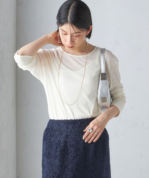 SHIPS（シップス）の「〈手洗い可能〉シアー ストレッチ クルーネック プルオーバー（Tシャツ/カットソー・レディース・ダークグレー/ライトブルー/オフホワイト/クリーム・ONE SIZE）」の20枚目の写真
