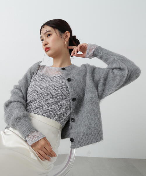 N.（N. Natural Beauty Basic）（エヌエヌナチュラルビューティーベーシック）の「◆クルーネックフェザーカーディガン（カーディガン/ボレロ・レディース・レッド/ベージュ/ネイビー/グレー・MEDIUM）」の14枚目の写真