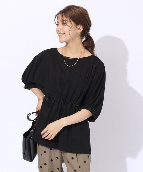 SHOO・LA・RUE（シューラルー）の「◆【洗える】ウエスト調節可能 ドロスト5分袖トップス（Tシャツ/カットソー・レディース・ライトベージュ/ブラック/イエロー・04/03/02）」の22枚目の写真