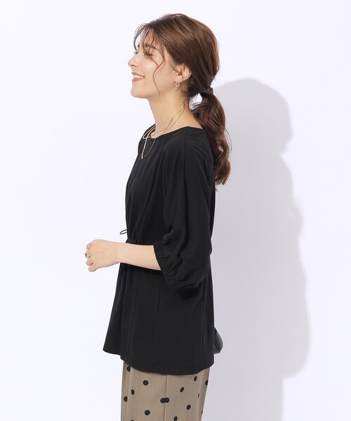 SHOO・LA・RUE（シューラルー）の「◆【洗える】ウエスト調節可能 ドロスト5分袖トップス（Tシャツ/カットソー・レディース・ライトベージュ/ブラック/イエロー・04/03/02）」の21枚目の写真