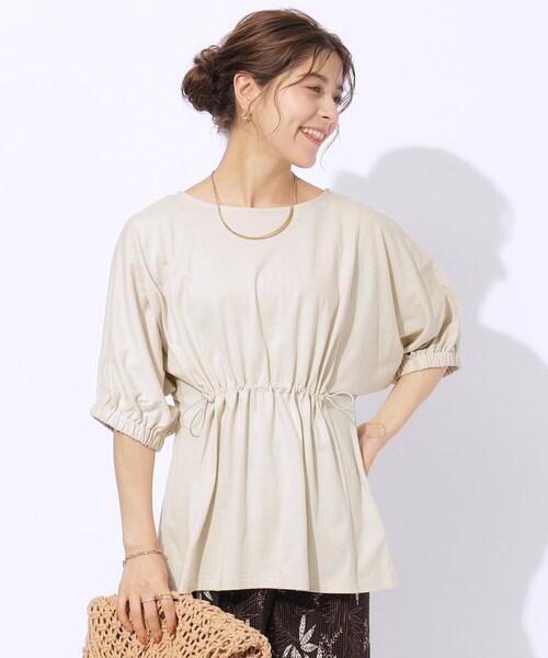 SHOO・LA・RUE（シューラルー）の「◆【洗える】ウエスト調節可能 ドロスト5分袖トップス（Tシャツ/カットソー・レディース・ライトベージュ/ブラック/イエロー・04/03/02）」の18枚目の写真