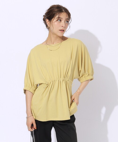 SHOO・LA・RUE（シューラルー）の「◆【洗える】ウエスト調節可能 ドロスト5分袖トップス（Tシャツ/カットソー・レディース・ライトベージュ/ブラック/イエロー・04/03/02）」の14枚目の写真