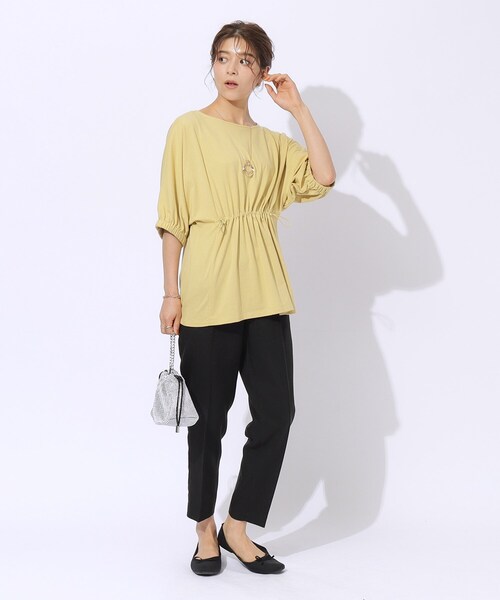 SHOO・LA・RUE（シューラルー）の「◆【洗える】ウエスト調節可能 ドロスト5分袖トップス（Tシャツ/カットソー・レディース・ライトベージュ/ブラック/イエロー・04/03/02）」の12枚目の写真