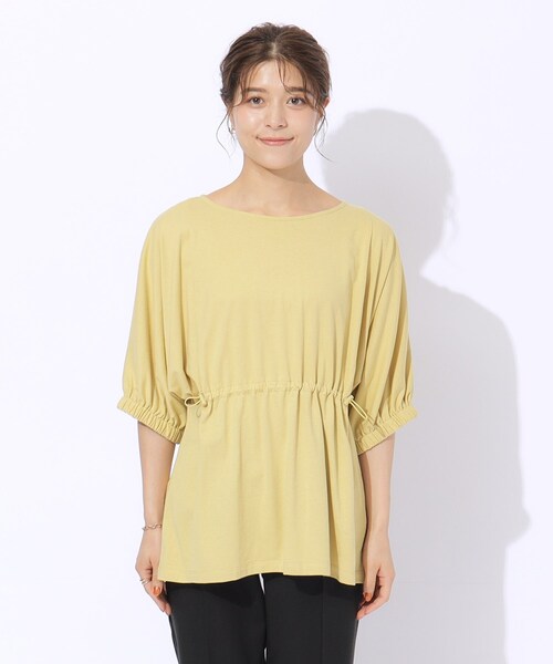 SHOO・LA・RUE（シューラルー）の「◆【洗える】ウエスト調節可能 ドロスト5分袖トップス（Tシャツ/カットソー・レディース・ライトベージュ/ブラック/イエロー・04/03/02）」の10枚目の写真