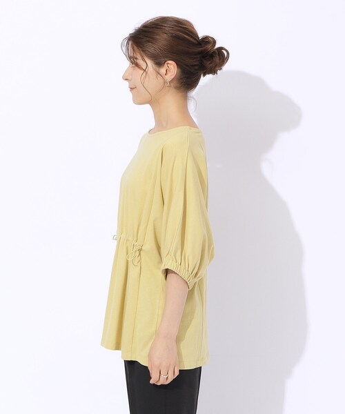SHOO・LA・RUE（シューラルー）の「◆【洗える】ウエスト調節可能 ドロスト5分袖トップス（Tシャツ/カットソー・レディース・ライトベージュ/ブラック/イエロー・04/03/02）」の9枚目の写真