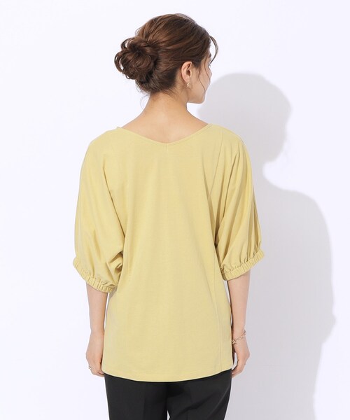SHOO・LA・RUE（シューラルー）の「◆【洗える】ウエスト調節可能 ドロスト5分袖トップス（Tシャツ/カットソー・レディース・ライトベージュ/ブラック/イエロー・04/03/02）」の8枚目の写真