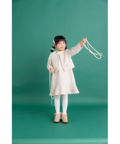 nino(ニノ)の「*マーメイドシルエット*シャイニーツイードジャンパースカート(ジャンパースカート・キッズ・ベージュ/ピンク・130cm/150cm/140cm)」の8枚目の写真