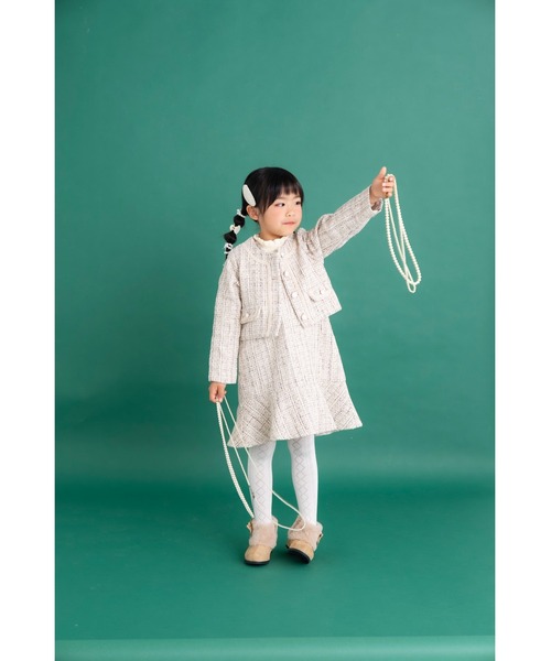 nino(ニノ)の「*マーメイドシルエット*シャイニーツイードジャンパースカート(ジャンパースカート・キッズ・ベージュ/ピンク・130cm/150cm/140cm)」の9枚目の写真