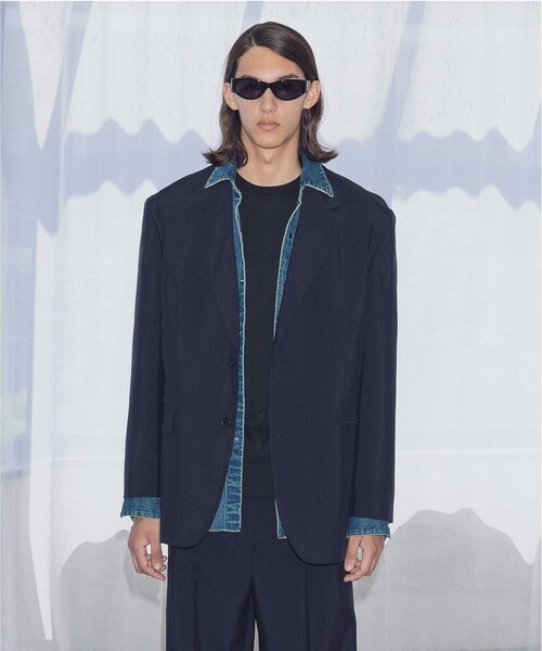 MONKEY TIME（モンキータイム）の「エアーバックサテンシリーズ  オーバーサイズ ノッチド 2B ジャケット-セットアップ対応-（テーラードジャケット・メンズ・ダークグレー/ブラック・S/L/M）」の19枚目の写真