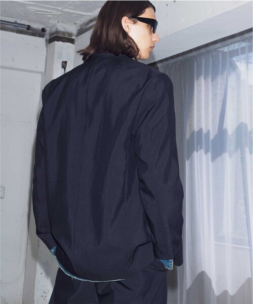 MONKEY TIME（モンキータイム）の「エアーバックサテンシリーズ  オーバーサイズ ノッチド 2B ジャケット-セットアップ対応-（テーラードジャケット・メンズ・ダークグレー/ブラック・S/L/M）」の20枚目の写真