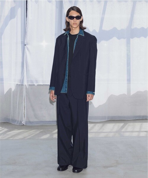 MONKEY TIME（モンキータイム）の「エアーバックサテンシリーズ  オーバーサイズ ノッチド 2B ジャケット-セットアップ対応-（テーラードジャケット・メンズ・ダークグレー/ブラック・S/L/M）」の21枚目の写真