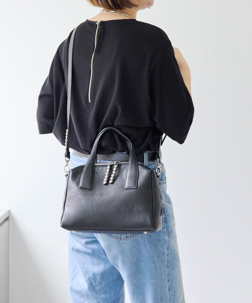 本革/ショルダー付き》スタッズボストンバッグ（ボストンバッグ