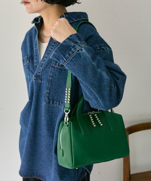 本革/ショルダー付き》スタッズボストンバッグ（ボストンバッグ）｜ear