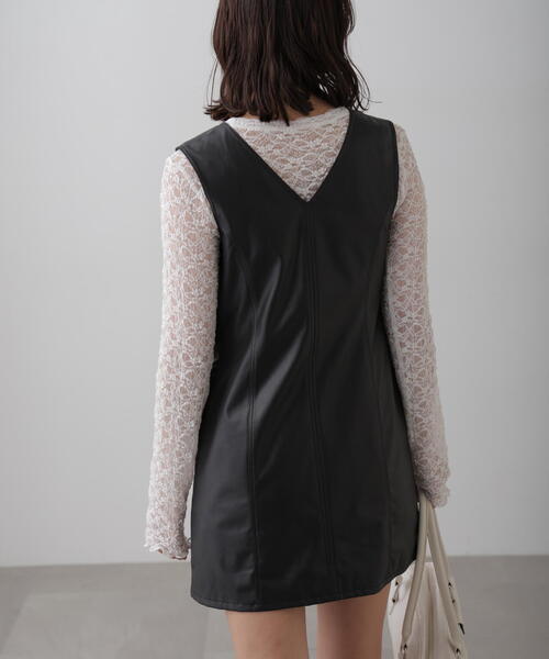 FREE'S MART（フリーズマート）の「フロントジップ合皮ミニジャンスカ（ワンピース・レディース・ブラック・SMALL/MEDIUM）」の7枚目の写真