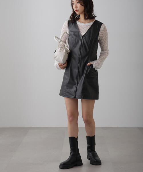 FREE'S MART（フリーズマート）の「フロントジップ合皮ミニジャンスカ（ワンピース・レディース・ブラック・SMALL/MEDIUM）」の6枚目の写真