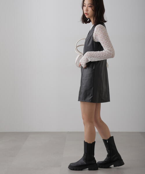 FREE'S MART（フリーズマート）の「フロントジップ合皮ミニジャンスカ（ワンピース・レディース・ブラック・SMALL/MEDIUM）」の5枚目の写真