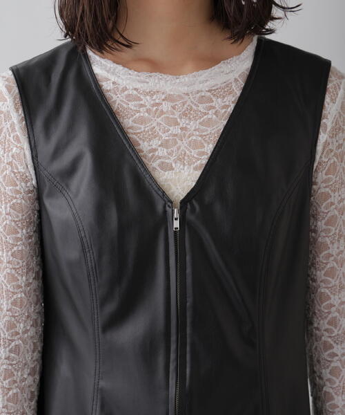 FREE'S MART（フリーズマート）の「フロントジップ合皮ミニジャンスカ（ワンピース・レディース・ブラック・SMALL/MEDIUM）」の18枚目の写真